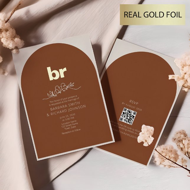 Minimalistisch Boho Terracotta Burnt Orange Weddin Folieneinladung (Von Creator hochgeladen)