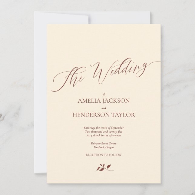 Minimalistisch Boho Terracotta Cream Script Weddin Einladung (Vorderseite)