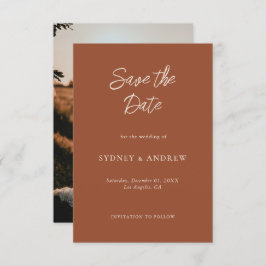 Minimalistisch Boho Terracotta Hochzeit im Herbst Save The Date