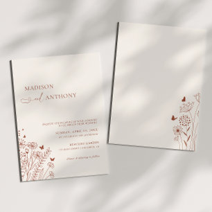 Minimalistisch Boho Terracotta Wildblume Wedding Einladung