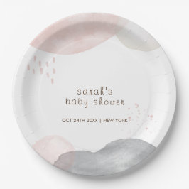 Minimalistisch Boho Watercolor Abstrakt Babydusche Pappteller