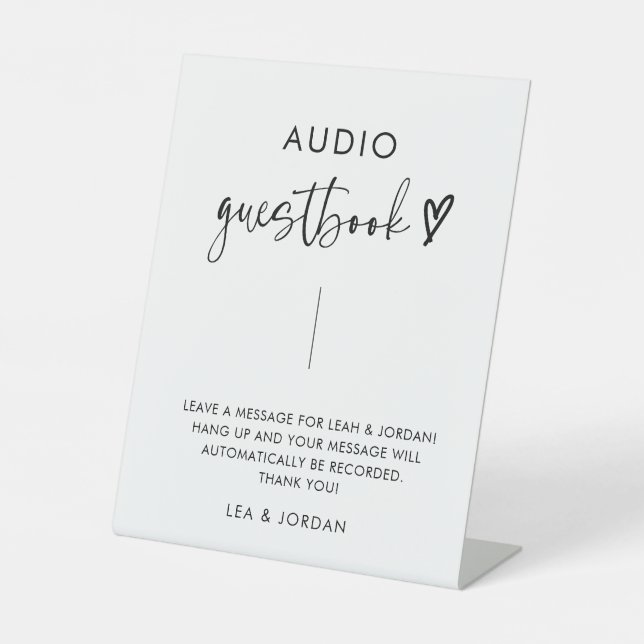 Minimalistisch Boho Wedding Audio Guestbook Signin Sockelschild (Vorderseite)