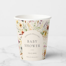 Minimalistisch Boho Wildblume Floral Baby Dusche Pappbecher