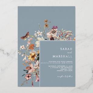 Minimalistisch Boho Wildblume Floral Wedding Folieneinladung