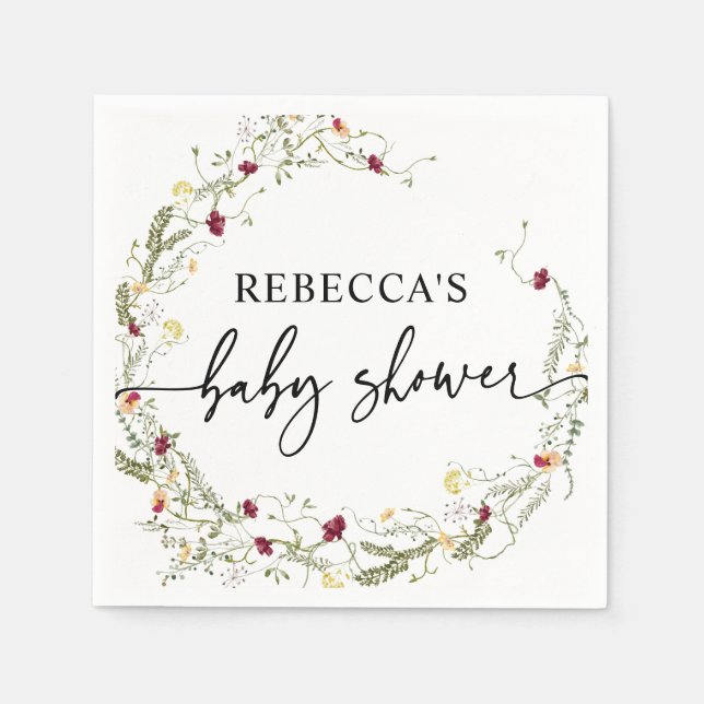 Minimalistisch Boho Wildblume Greenery Babydusche Serviette (Vorderseite)