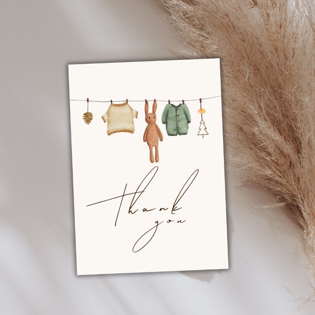 Minimalistisch Boho Winter Boy Clothes Kinderdusch Dankeskarte (Minimalist Boho Winter Boy Clothes Baby Shower Thank You Card)