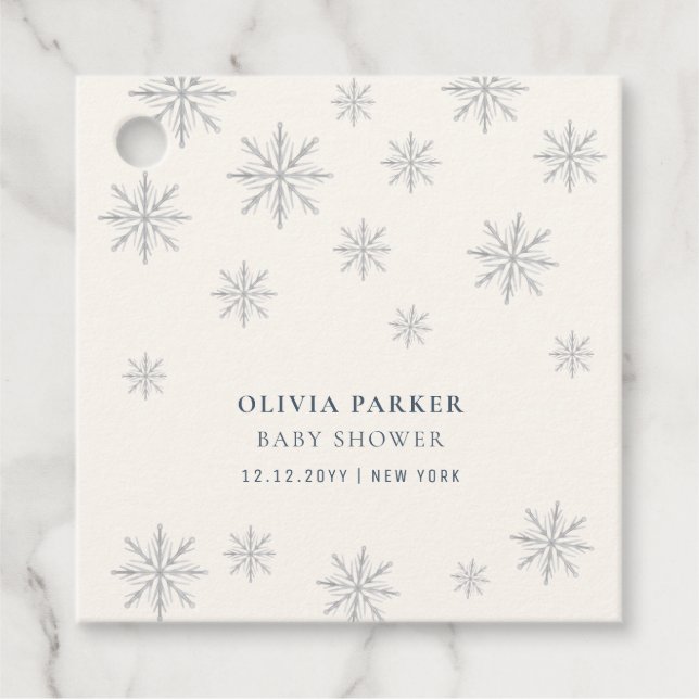 Minimalistisch Boho Winter Snowflake Babydusche Geschenkanhänger (Vorderseite)