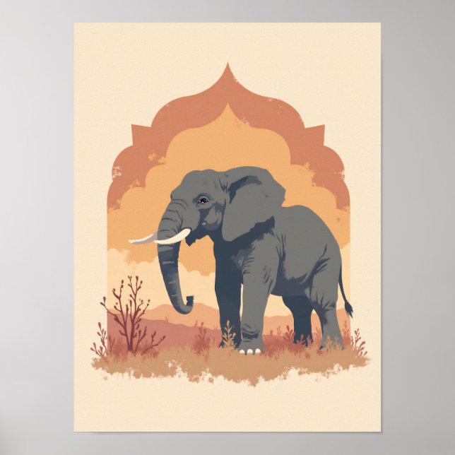 Minimalistisch Boho Wise Elephant Abstrakte Mauer Poster (Vorne)
