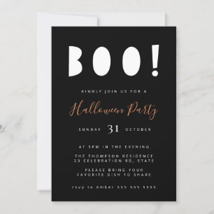 Minimalistisch Boo Halloween Black Party Einladung