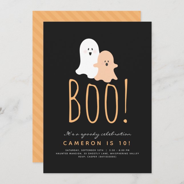 Minimalistisch Boo Niedlich Ghost Halloween Einlad Einladung (Vorne/Hinten)