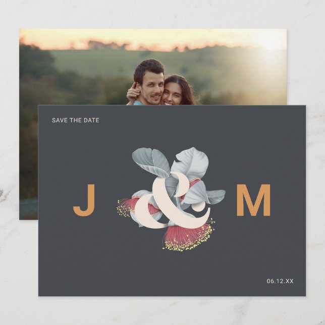 Minimalistisch Botanisch Save the Date mit Foto (Vorne/Hinten)