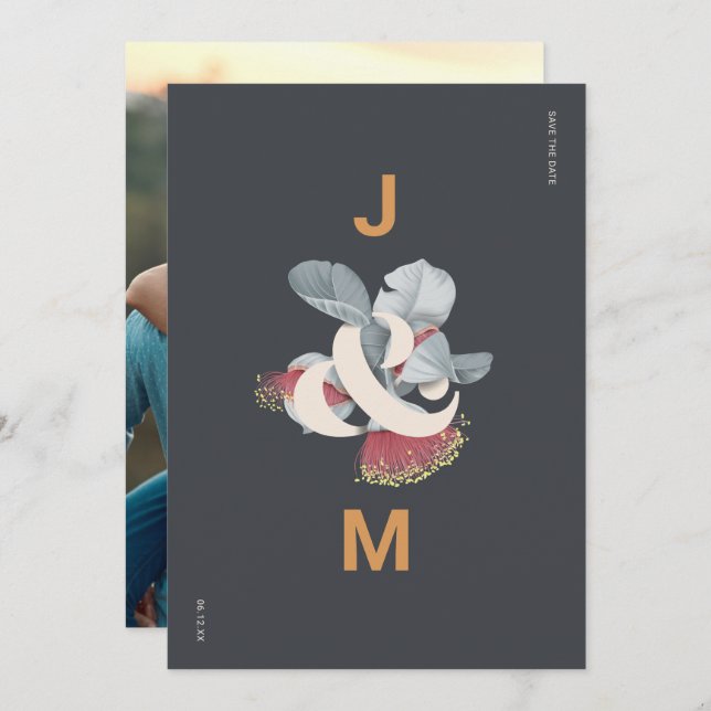 Minimalistisch Botanisch Save the Date mit Foto (Vorne/Hinten)