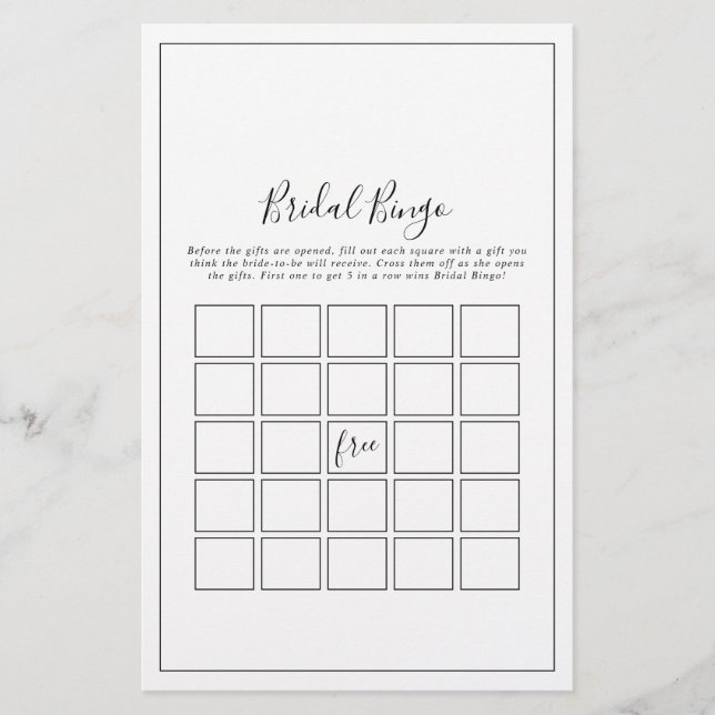 Minimalistisch Bridal Bingo Game Flyer (Vorne)