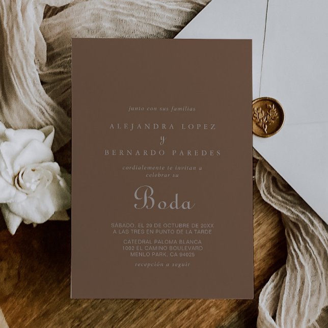 Minimalistisch Brown Abend Boho Boda Wedding Einladung (Von Creator hochgeladen)