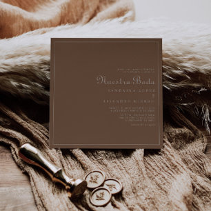 Minimalistisch Brown Abend Boho Nuestra Boda Weddi Einladung