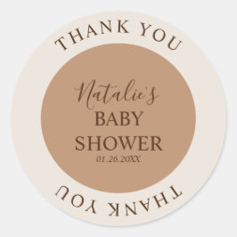 Minimalistisch Brown Baby Dusche Vielen Dank Runder Aufkleber