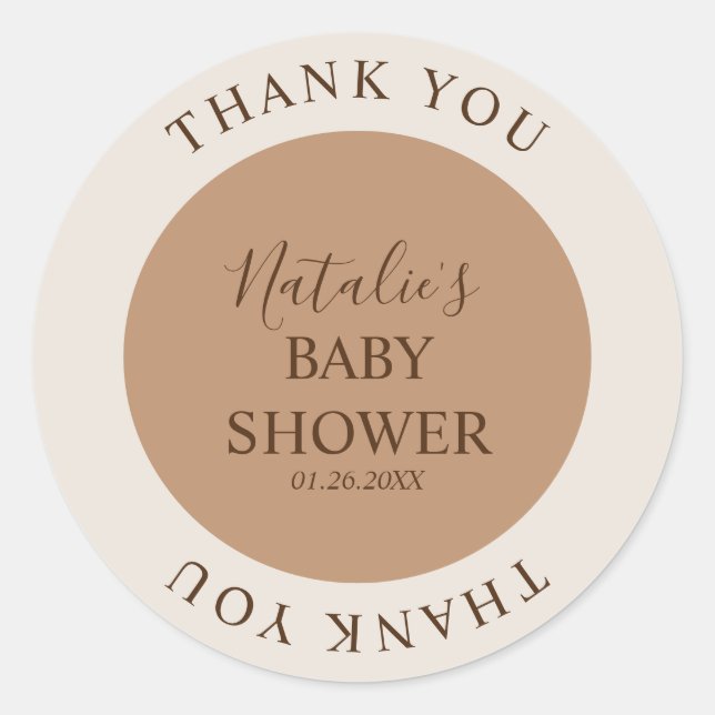 Minimalistisch Brown Baby Dusche Vielen Dank Runder Aufkleber (Vorderseite)