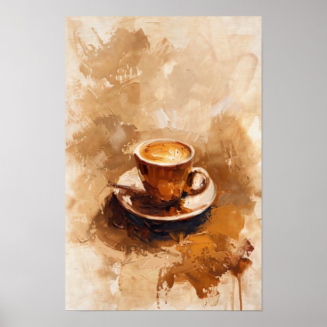Minimalistisch Brown Coffee Cup Ölgemälde Poster (Vorne)