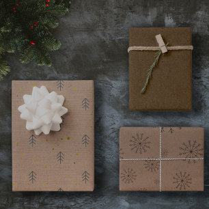 Minimalistisch Brown Kraft + Black Christmas Trift Geschenkpapier Set