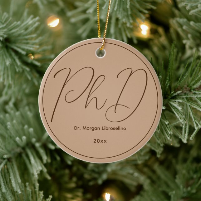 Minimalistisch Brown Mocha Name PhD Abschluss Keramik Ornament (Baum)