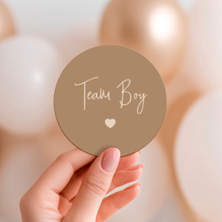 Minimalistisch-Brown Team Boy Gender-Offenlegung Runder Aufkleber
