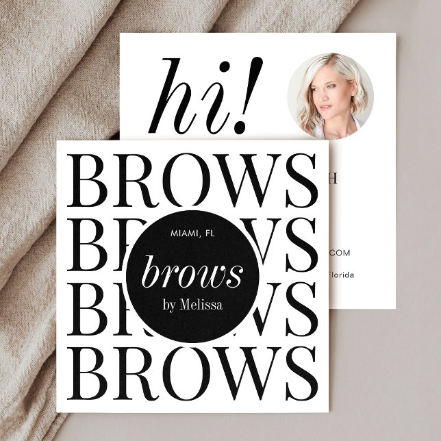 Minimalistisch Brows Microblading Elegantes Salon  Quadratische Visitenkarte (Minimalist modern brows business cards with photo)