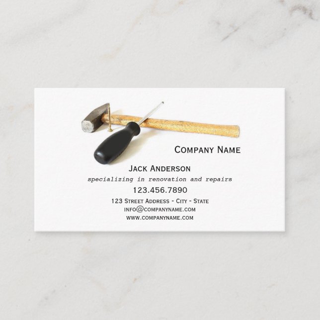 Minimalistisch Builder Handyman Business Card Visitenkarte (Vorderseite)