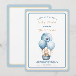 Minimalistisch Bunny Blue Watercolor Babydusche Einladung
