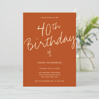 Minimalistisch Burnt Orange 40. Geburtstag Einladung