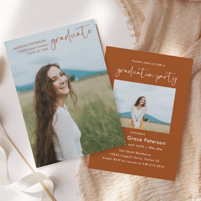 Minimalistisch Burnt Orange High School Abschluss  Einladung (Von Creator hochgeladen)