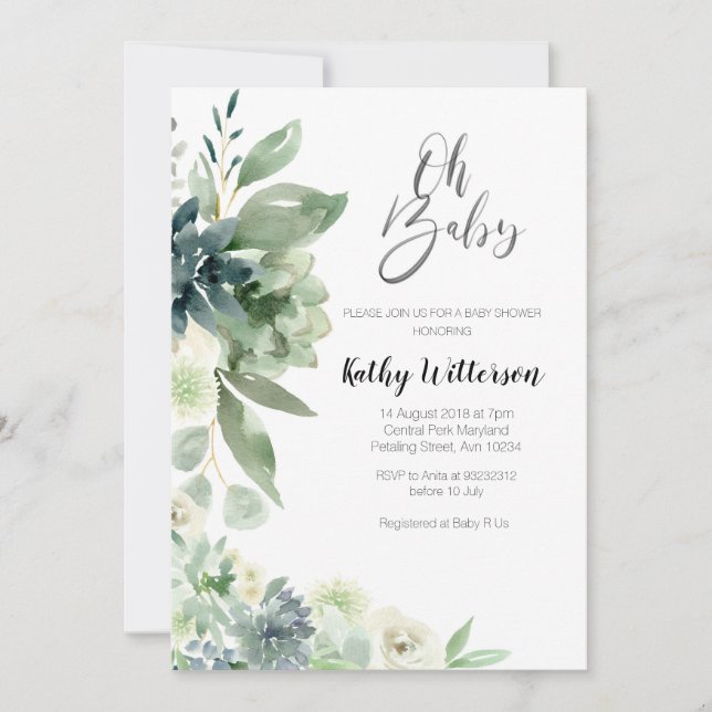 Minimalistisch Cactus Modern Baby Shower Girl Einladung (Vorderseite)