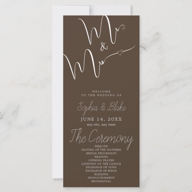 Minimalistisch Cedar Brown Wedding Program (Vorderseite)