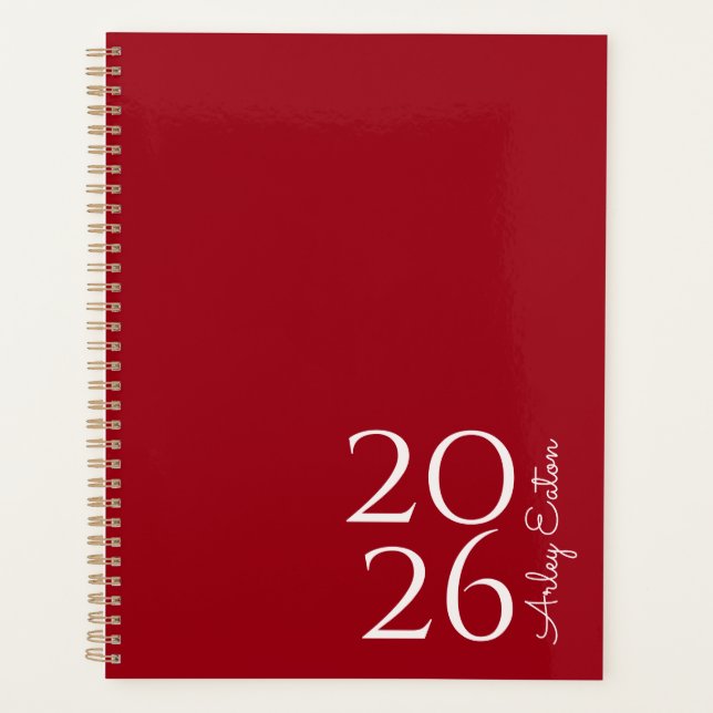 Minimalistisch Cherry Red Custom Personal Monthly Planer (Vorderseite)