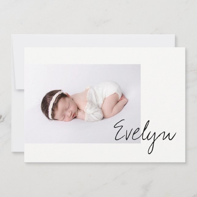 Minimalistisch Chic Baby Girl Name Script Foto Bir Ankündigung (Vorderseite)