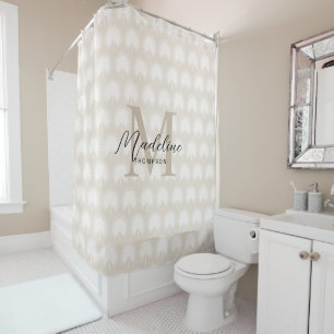 Minimalistisch Chic Beige Anahaw Leaf Script Monog Duschvorhang