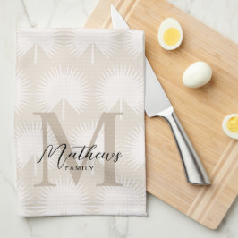 Minimalistisch Chic Beige Anahaw Leaf Script Monog Geschirrtuch