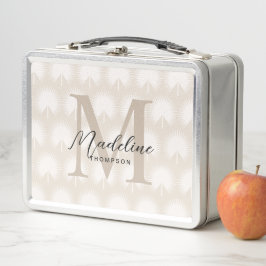 Minimalistisch Chic Beige Anahaw Leaf Script Monog Metall Brotdose
