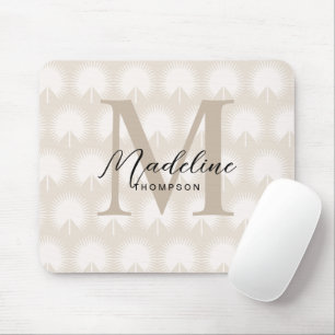 Minimalistisch Chic Beige Anahaw Leaf Script Monog Mousepad