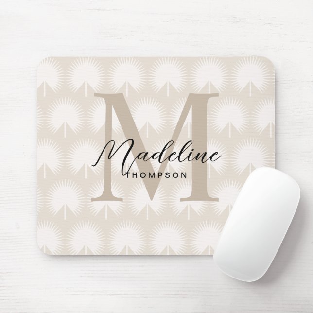 Minimalistisch Chic Beige Anahaw Leaf Script Monog Mousepad (Mit Mouse)