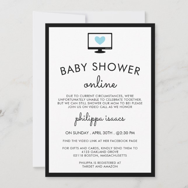 Minimalistisch Chic Blue Virtual Baby Dusche Einladung (Vorderseite)