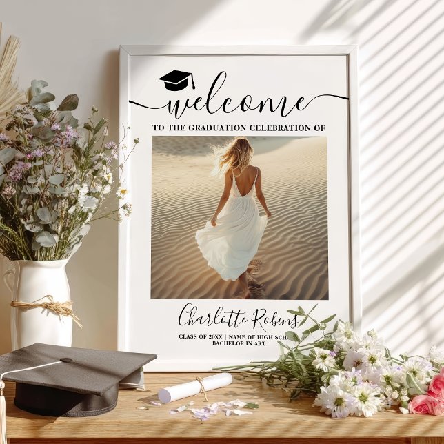 Minimalistisch Chic Boho Abschluss Begrüßungszeich Poster (Minimalist Chic Boho Graduation Welcome Photo Sign)