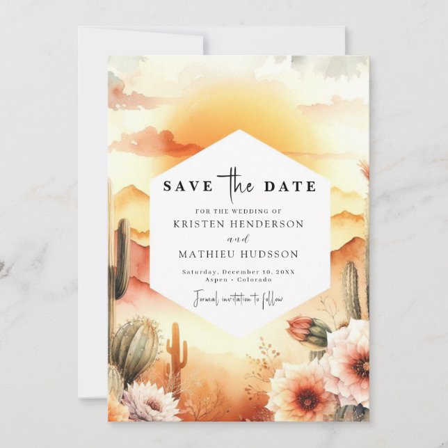 Minimalistisch Chic Cactus Wedding Save The Date (Vorderseite)