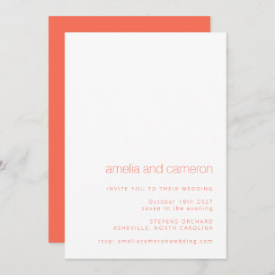 Minimalistisch Chic Coral Orange Modernes Wedding  Einladung