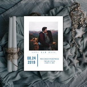 Minimalistisch Chic Foto Save the Date   Blau