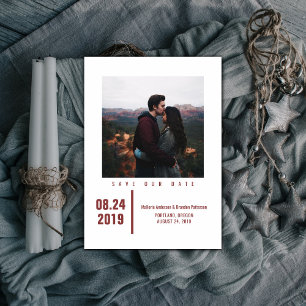 Minimalistisch Chic Foto Save the Date   Burgund