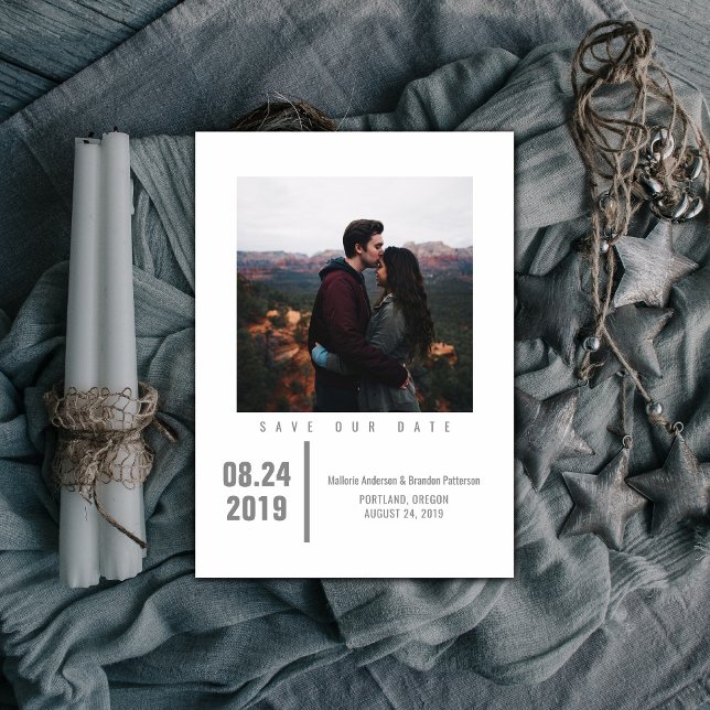 Minimalistisch Chic Foto Save the Date | Grau (Gray Minimalist Chic Photo Save the Date)