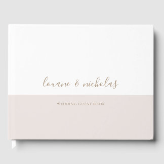 Minimalistisch Chic Gold White Blush Elegante Hoch Gästebuch