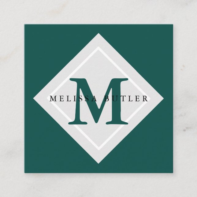 Minimalistisch Chic grau und grün Modernes Monogra Quadratische Visitenkarte (Vorderseite)
