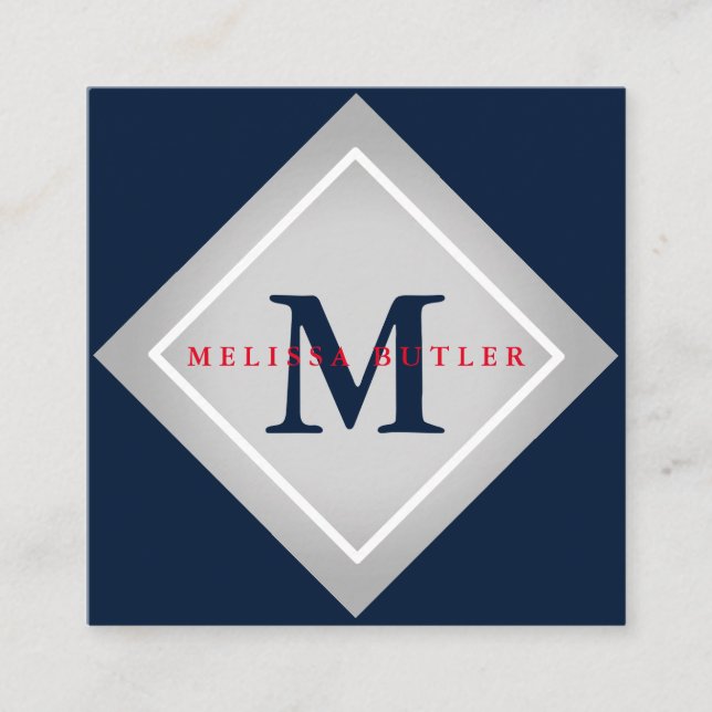 Minimalistisch Chic grau und rot Modernes Monogram Quadratische Visitenkarte (Vorderseite)