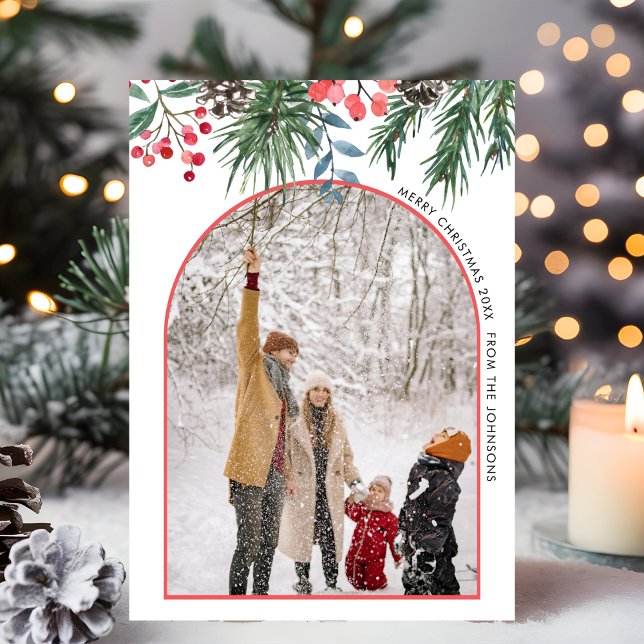 Minimalistisch Chic Holly Berries Foto Weihnachten (Von Creator hochgeladen)